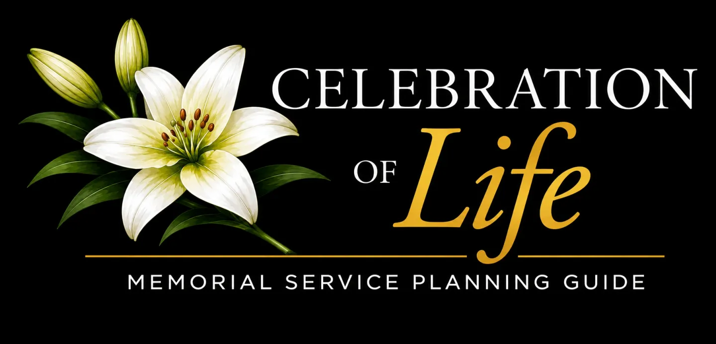 White lily with "Celebration of Life" text