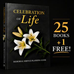 Celebration of Life memorial book with lilies